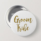 Badge Rond 7,6 Cm Bouton GroomTribe de script blanc et or (Devant & derrière)