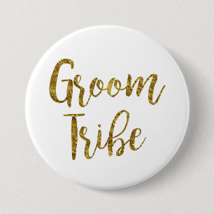 Badge Rond 7,6 Cm Bouton GroomTribe de script blanc et or
