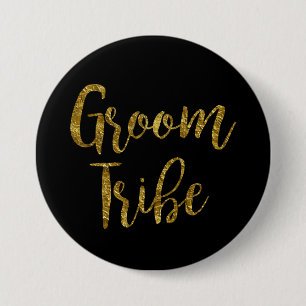 Badge Rond 7,6 Cm Bouton GroomTribe écriture Noir & Or