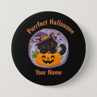 Badge Rond 7,6 Cm Bouton Halloween de chat noir mignon personnalisé