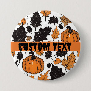 Badge Rond 7,6 Cm Bouton Halloween Nom Personnalisé, Citrouille Feui