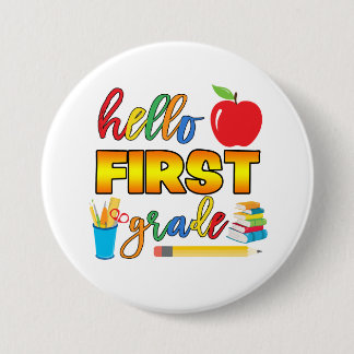 Badge Rond 7,6 Cm Bouton Hello First Grade