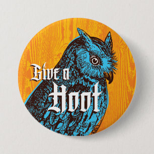 Badge Rond 7,6 Cm Bouton hibou bleu orange