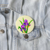 Badge Rond 7,6 Cm Bouton Iris Fleurs Irises - Votre Couleur - Texte (En situation)