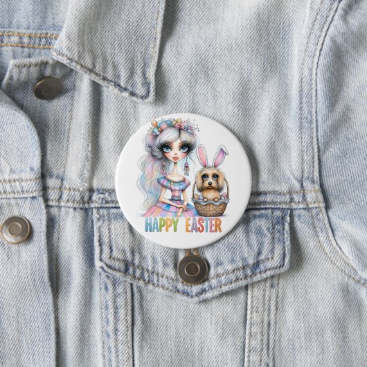 Badge Rond 7,6 Cm Bouton Joyeuses Pâques (En situation)