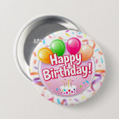 Badge Rond 7,6 Cm Bouton Joyeux Anniversaire (rose) (Devant & derrière)