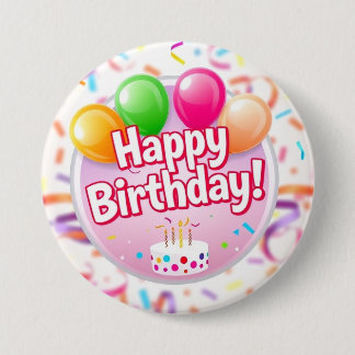Badge Rond 7,6 Cm Bouton Joyeux Anniversaire (rose)