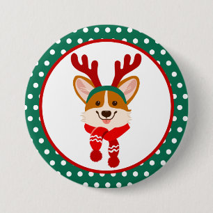 Badge Rond 7,6 Cm Bouton Joyeux Corgi Chien de Noël