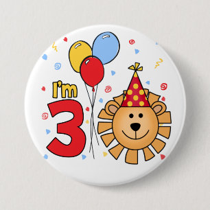 Badge Rond 7,6 Cm Bouton Lion Face 3ème anniversaire