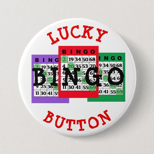 Badge Rond 7,6 Cm Bouton Lucky BINGO avec cartes Bingo (Devant)