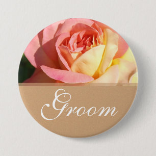 Badge Rond 7,6 Cm Bouton mariage rose jaune rose pour marié