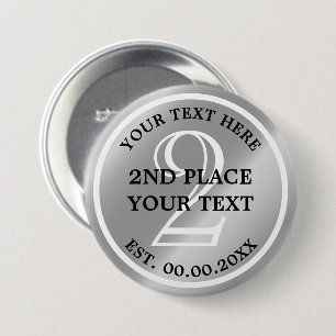 Badge Rond 7,6 Cm Bouton Médaille d'argent pour la 2e place en comp