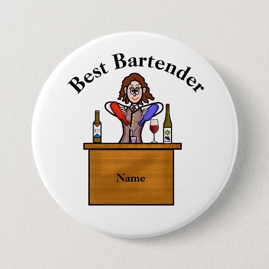 Badge Rond 7,6 Cm Bouton meilleur barman - barman féminin (Devant)
