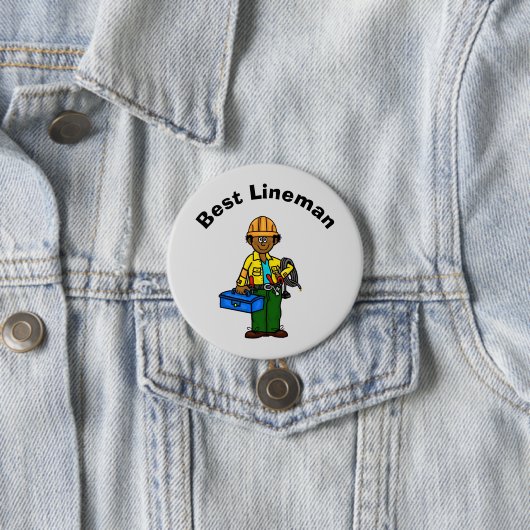 Badge Rond 7,6 Cm Bouton Meilleur Lineman - Homme tanné ou Africain (En situation)