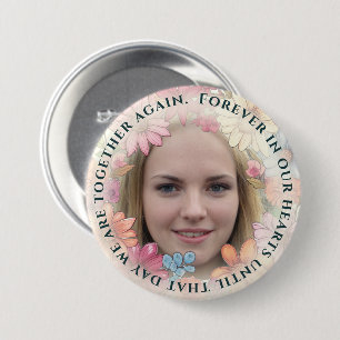 Badge Rond 7,6 Cm Bouton Mémorial Photo et Fleurs