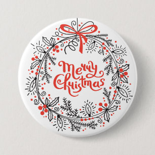 Badge Rond 7,6 Cm Bouton Merry Christmas Wreath