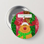 Badge Rond 7,6 Cm Bouton mignon d'orignal de Noël "Feliz Navidad" (Devant & derrière)