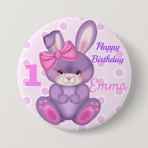 Badge Rond 7,6 Cm Bouton mignon rose Filles de lapin Anniversaire No
