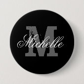Badge Rond 7,6 Cm Bouton monogramme de nom personnalisé | Noir class (Devant)