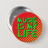 Badge Rond 7,6 Cm Bouton Musique Jaune et Rouge Retro Halftone I Lov (Devant & derrière)