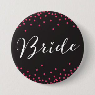 Badge Rond 7,6 Cm Bouton noir et rose de jeune mariée de point de