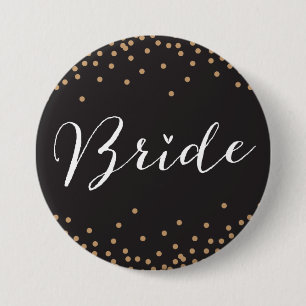 Badge Rond 7,6 Cm Bouton Noir & Or Confetti Dot Bride