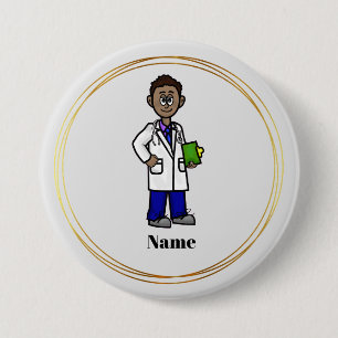 Badge Rond 7,6 Cm Bouton Nom du médecin mâle noir