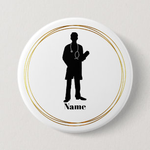 Badge Rond 7,6 Cm Bouton Nom Silhouette Homme Docteur