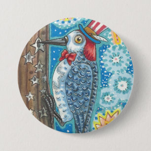Badge Rond 7,6 Cm BOUTON PATRIOTIQUE WOODPECKER & FIREWORK Round