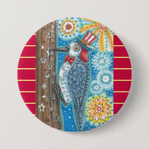Badge Rond 7,6 Cm BOUTON PATRIOTIQUE WOODPECKER & FIREWORK Round