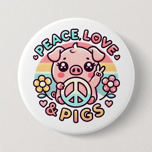 Badge Rond 7,6 Cm Bouton Peace Love & Pigs (Devant)
