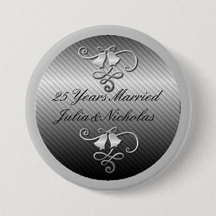 Badge Rond 7,6 Cm Bouton personnalisé 25 ans d'argent marié