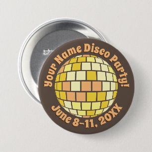 Badge Rond 7,6 Cm Bouton PERSONNALISÉ Boule Disco Or Rétro