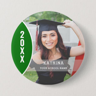 Badge Rond 7,6 Cm Bouton personnalisé de la photo de graduation vert