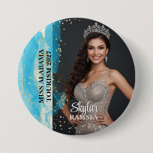 Badge Rond 7,6 Cm Bouton photo de spectacle turquoise scintillant
