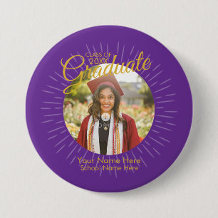 Badge Rond 7,6 Cm Bouton Purple & Gold Star Graduate