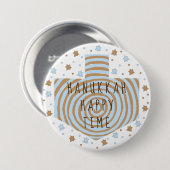 Badge Rond 7,6 Cm Bouton rond Hanoukka, Étoiles Dreidel Bleu/Tan (Devant & derrière)