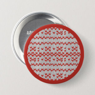 Badge Rond 7,6 Cm Bouton rond tricot nordique rouge / Rouge