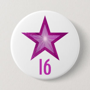 Badge Rond 7,6 Cm Bouton rose étoile '16' blanc