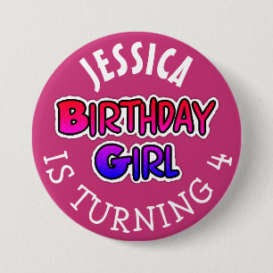 Badge Rond 7,6 Cm Bouton rose fille anniversaire personnalisé