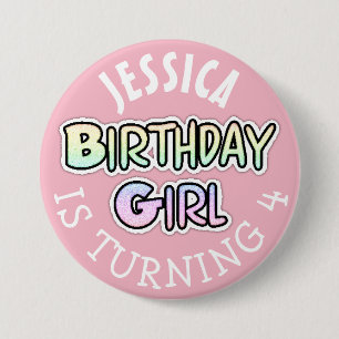 Badge Rond 7,6 Cm Bouton rose fille anniversaire personnalisé