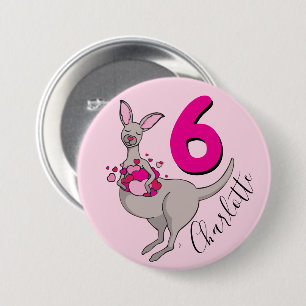 Badge Rond 7,6 Cm Bouton rose nommé de 6ème anniversaire de filles