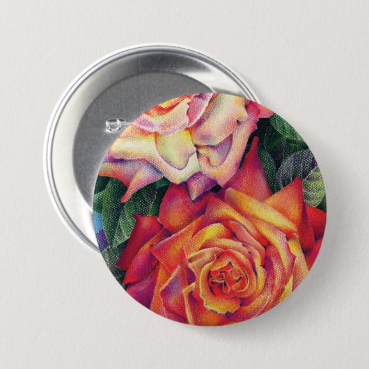Badge Rond 7,6 Cm Bouton "Roses" (Devant & derrière)