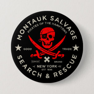 Badge Rond 7,6 Cm Bouton rouge Pirate de Montauk Salvat Co.