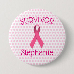 Badge Rond 7,6 Cm Bouton Ruban Survivant du Cancer Rose