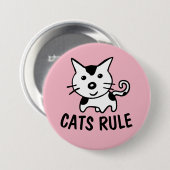 BADGE ROND 7,6 CM BOUTONS CHAT, RÈGLE CHATS (Devant & derrière)