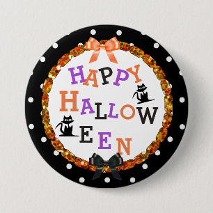 Badge Rond 7,6 Cm Boutons de chat noir Halloween heureux