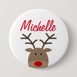 Badge Rond 7,6 Cm Boutons de renne de grand nom pour la fête de Noël