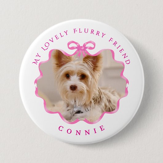 Badge Rond 7,6 Cm Bow Ruban Pet Photo rose (Devant)