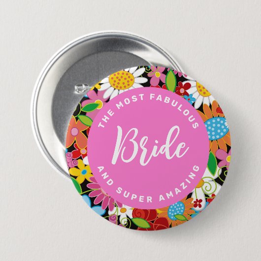 Badge Rond 7,6 Cm BRIDE Fleurs de printemps Jardin Chic Mariage Nom  (Devant & derrière)